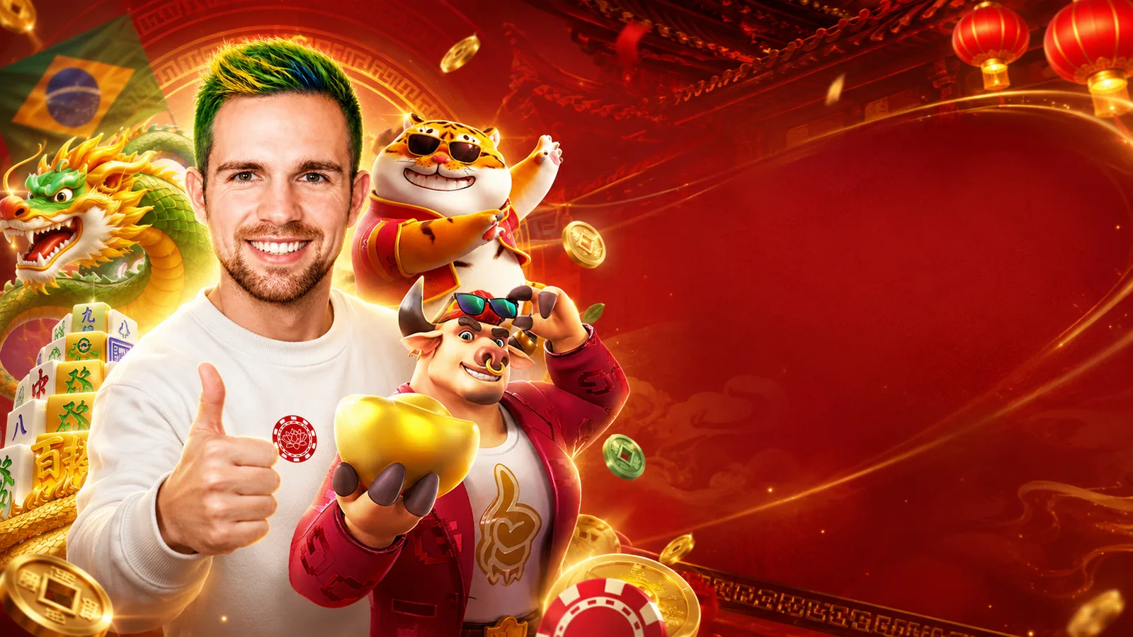 Plataforma Chinesa: melhor casa de aposta chinesa no Brasil em 2026 Avatar da Plataforma Chinesa com mascotes de cassino chinês, dragão, tigre, boi da fortuna e elementos do Brasil em fundo vermelho e dourado.